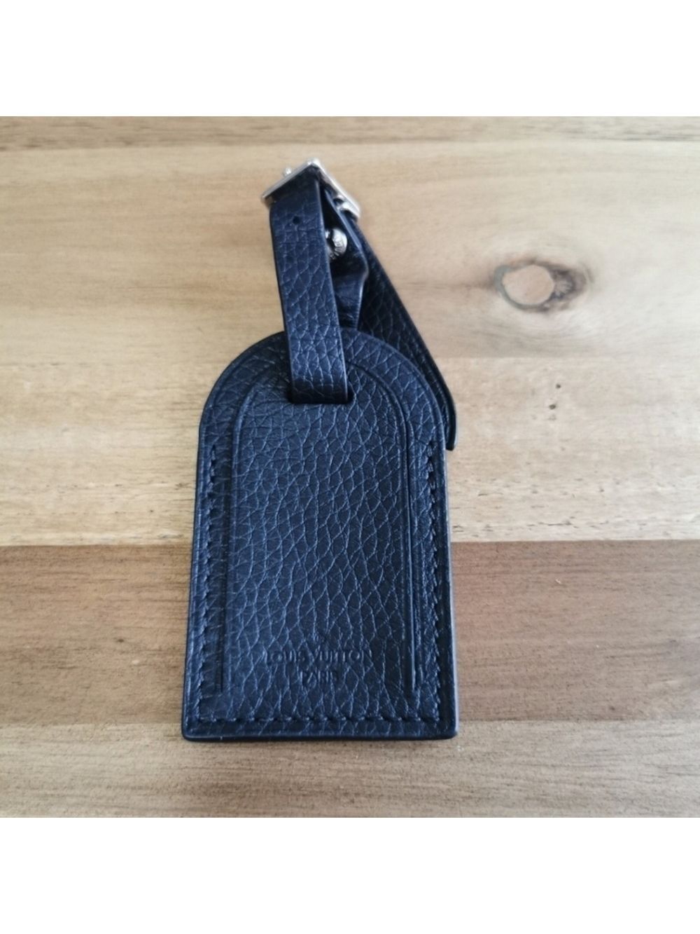 Authentic Louis Vuitton black leather luggage tag